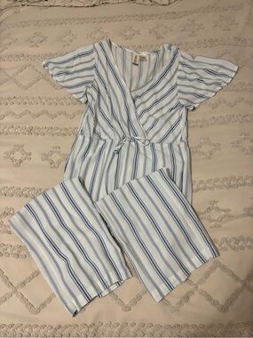 Mimi Chica White and Blue Striped Jumpsuit